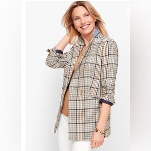 Talbots Navy Lined Plaid Jacket with Blue & Tan Accents